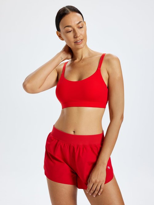Omwilddo U-Neck Spaghetti Straps Sports Bra for Women Cloud Soft Light Support Wireless Pilates Yoga Bralette Padded Clothes Red XS
