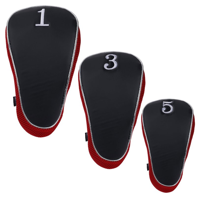 Andux Golf Club Driver Wood Head Covers with Hook & Loop Set of 3 Black/Red