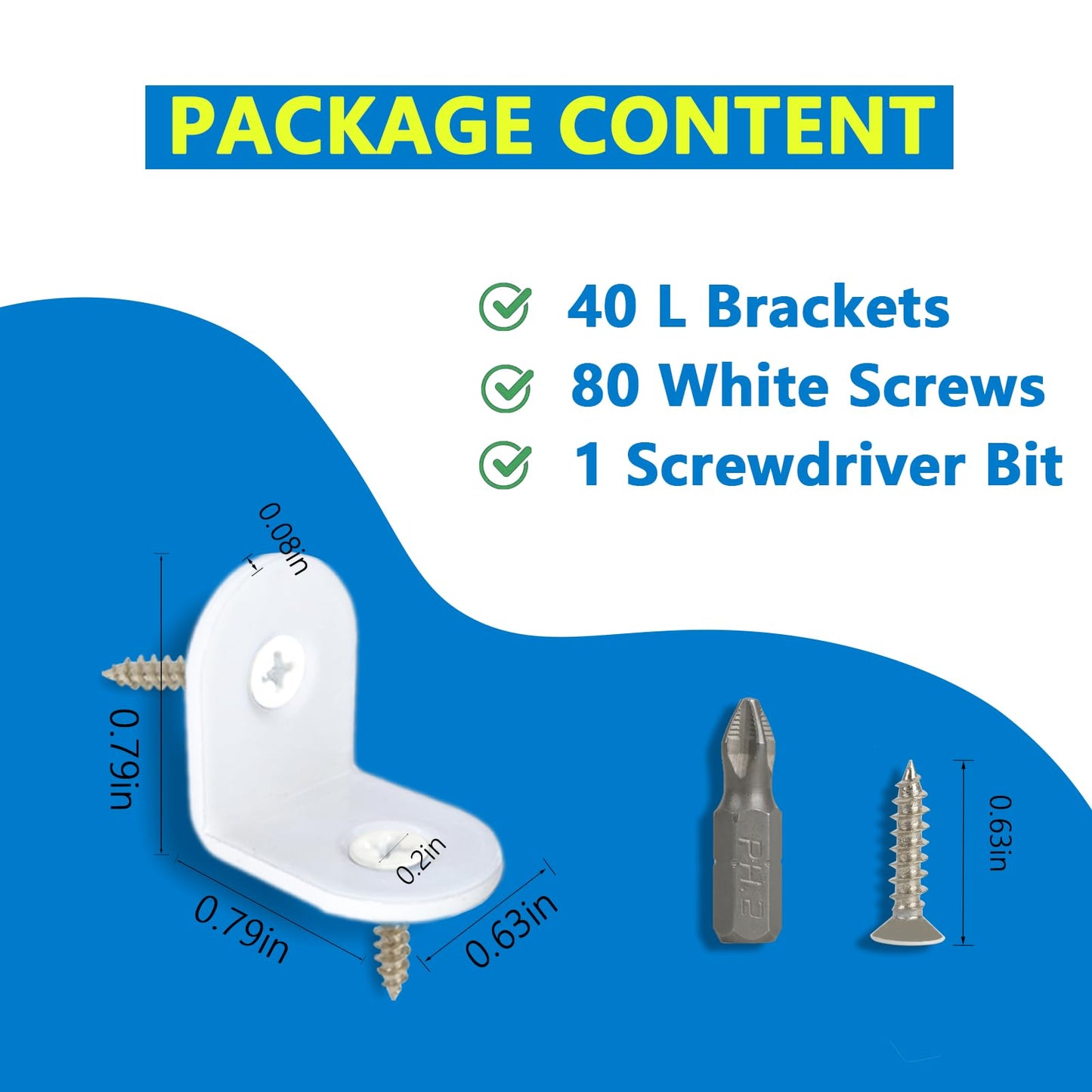 Oufiin 40 Pcs Small White L Brackets & 80 Pcs White Screws – 0.79x0.79 Inch Right Angle Corner Braces for Wood Furniture, Bed Frames, Cabinets, Drawers, and Chairs