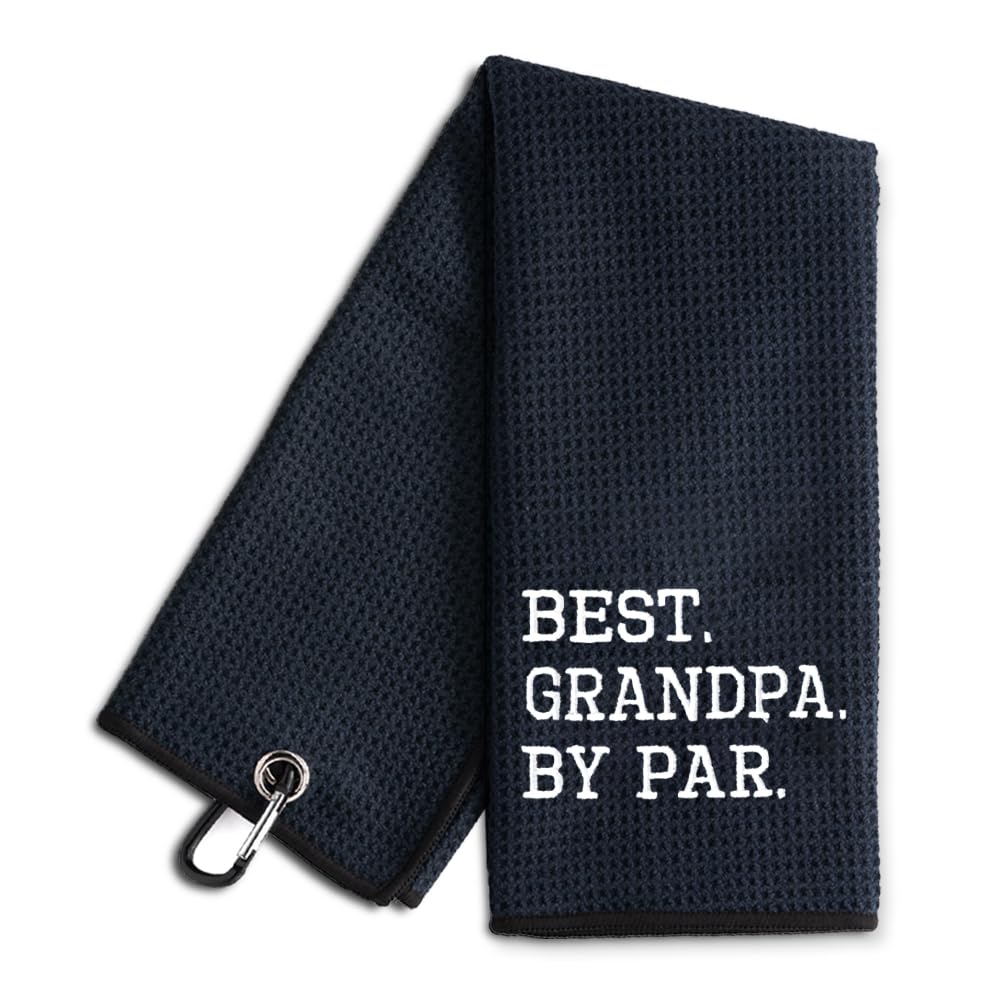 WUUCKOO Best Grandpa by Par Embroidered Golf Towel, Funny Golf Towels for Golf Bags with Clip, Golf Accessories for Men, Retirement Gift for Grandpa Dad, Fathers Day Birthday Gift for Grandpa Golfer