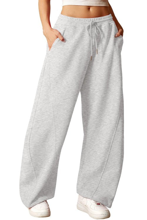 ELLEVEN Wide Leg Baggy Sweatpants Women Y2K Sweat Track Pants Drawstring High Elastic Waist Pockets Tall Long Oversized Open Cinch Bottom Athletic Joggers Workout Gym Yoga Light Grey Medium