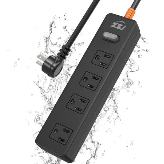 Outdoor Power Strip Weatherproof, IPX6 Waterproof Surge Protector with 4 Wide Outlets,1875W/15A Overload Protection Switch, 6FT Extension Cord, Wall Mountable for Indoor Outdoor, UL FCC Listed