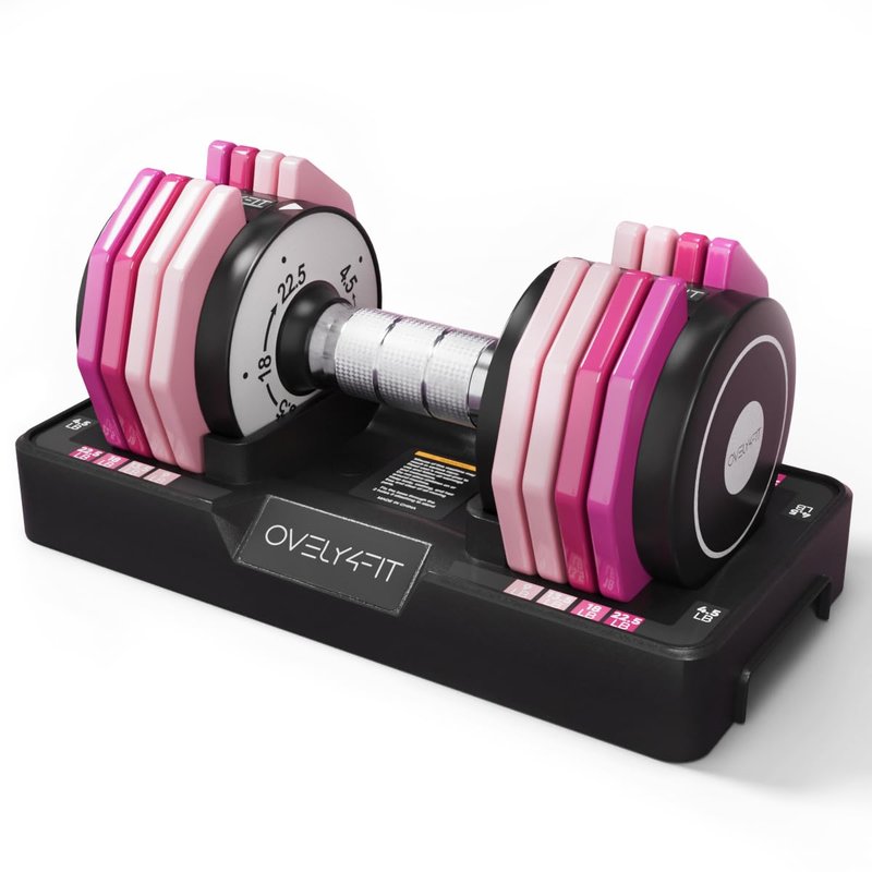 OVELY4YFIT Adjustable Dumbbell, 5-in-1 Weight Options (4.5-22.5LB), Quick 1-Second Weight Adjustment, Anti-Slip Metal Handle, Compact Design with Pink Gradient Plates, Perfect for Women & Home Gym Workouts
