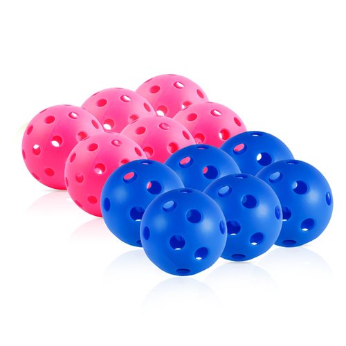 Fizzazzle Outdoor & Indoor Pickleball Balls - 12 Pack 40 & 26 Holes(6 Outdoor Pink,6 Indoor Blue) - USAPA Standard Pickleball Balls