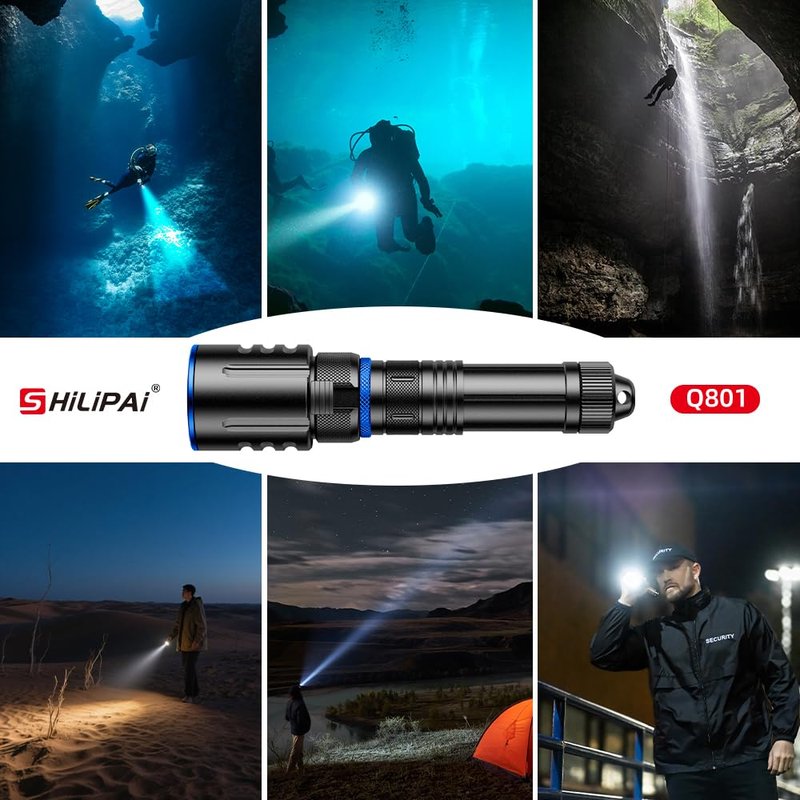 SHiLiPAi Scuba Diving Flashlight Dive Torch,High Lumens Rechargeable LED Flashlight, Underwater Scuba & Snorkeling Torch for Diving, Caving, and Emergency Use