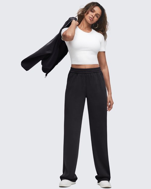 G4Free Wide Leg Sweatpants with Pockets for Woman Modal High Waist Stretch Sweat Pants Casual Lounge Workout Pants(Black,M,Regular)