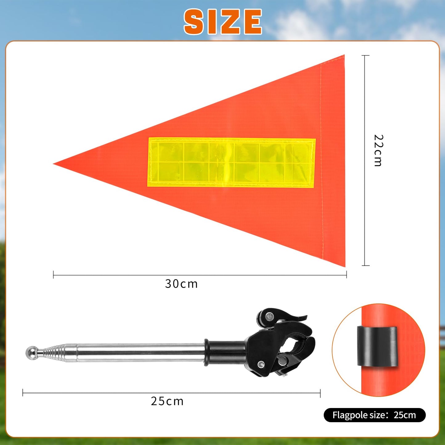 SHIQIKEJIPTY Golf Cart Flag 8.6 x 11.8 Inches Orange Safety Flag with Reflective Strips and PVC Flagpole