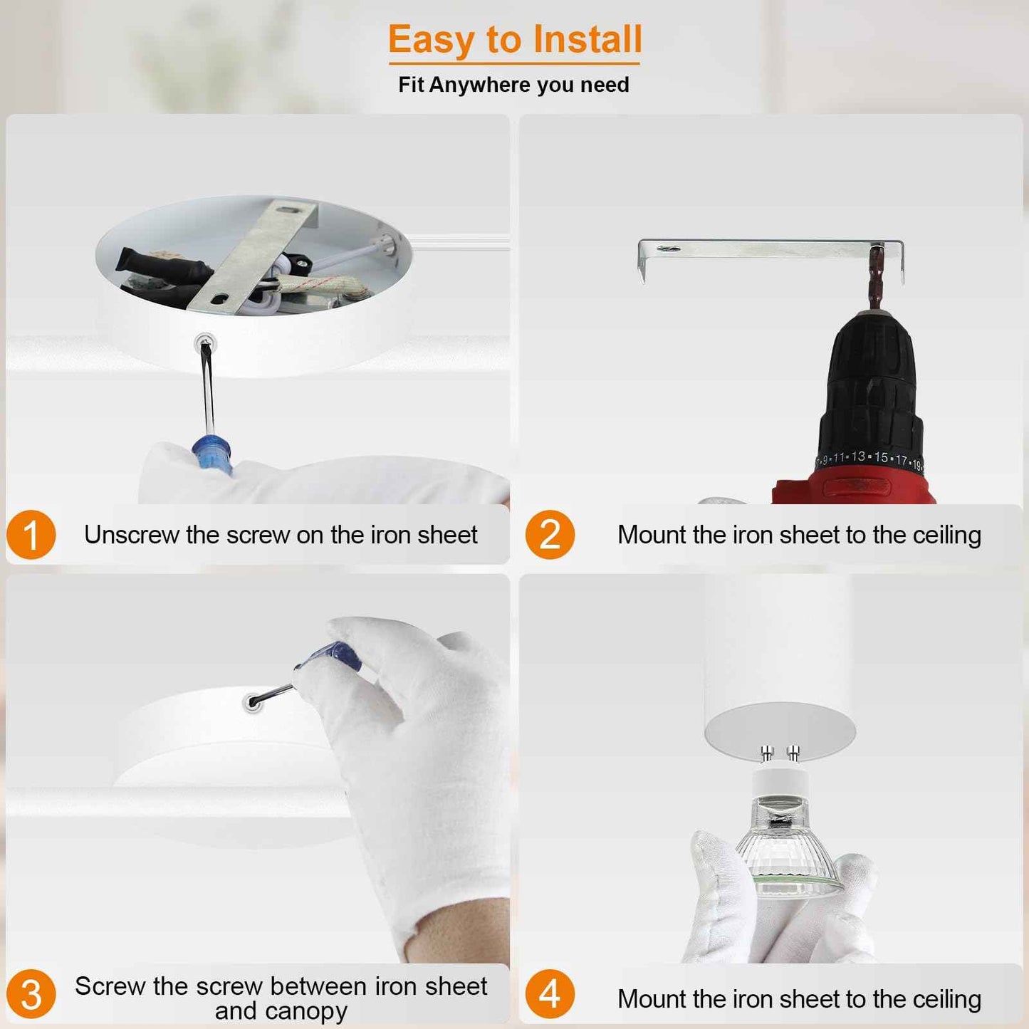 Track Lighting Plug in, LED Track Lighting Fixtures Ceiling Kit, White 6-Light Ceiling Light Plug-in, Wall Light with 14.8ft Power Cord, Rotatable Kitchen Spotlight for Bedroom(GU10 Socket, NO Bulb)