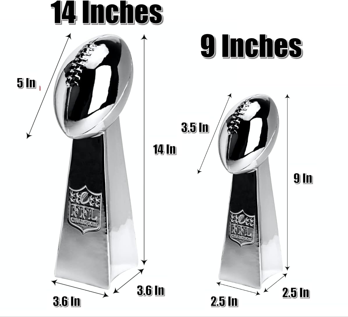 Spire Designs Fantasy Football Trophy - Chrome Replica Championship Award - First Place Winner | 2 Sizes Available
