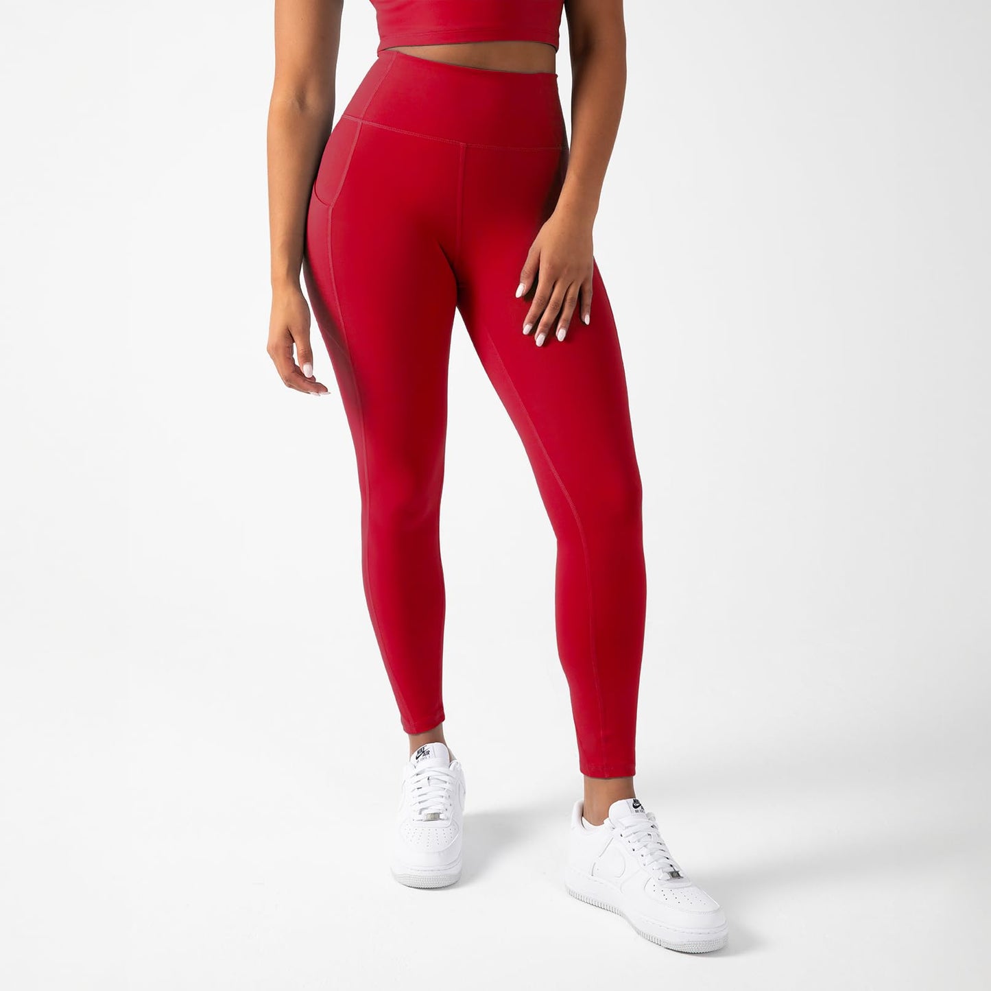 YITTY Active Workout Leggings for Womens – High Waisted Pocket Leggings, Yoga Pants for Workout Athletic, Gym, Heated Red, M, Regular