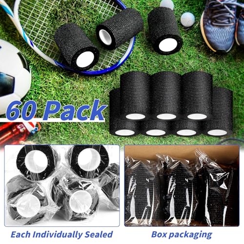 Oleitodh 60 Pack 3in x 5yd Black Self-Adherent Bandage Wrap (1 Color) 60 rolls