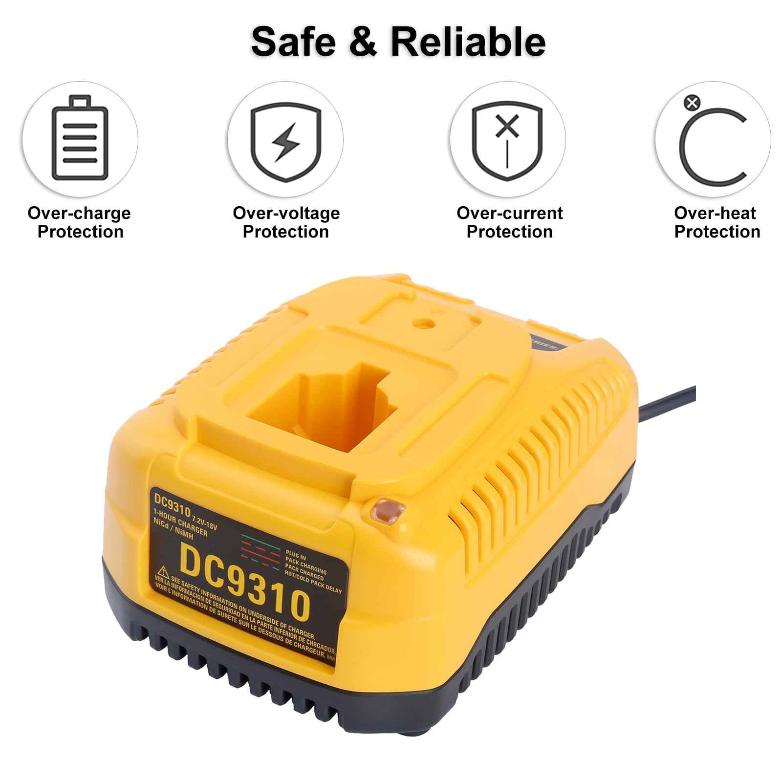 DC9310 18V Fast Charger Replacement for Dewalt 7.2V-18V XRP NiCad/NiMh Battery DW9116 DC9096 DC9098 DC9099 DW9098 DW9099 DW9096 DW9072 DW9061