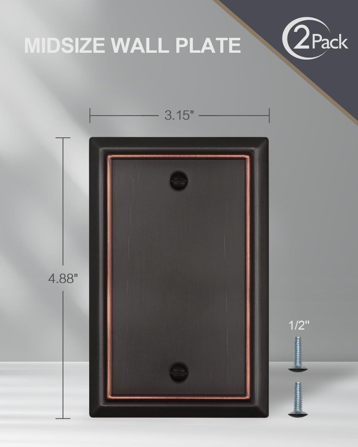 ZILLSEA 2-Pack Aged Bronze Blank Outlet Covers, No Device Blank Wall Plate Cover for Unused Outlets/Switches, Durable Metal, 3.15''*4.88'', Midsize