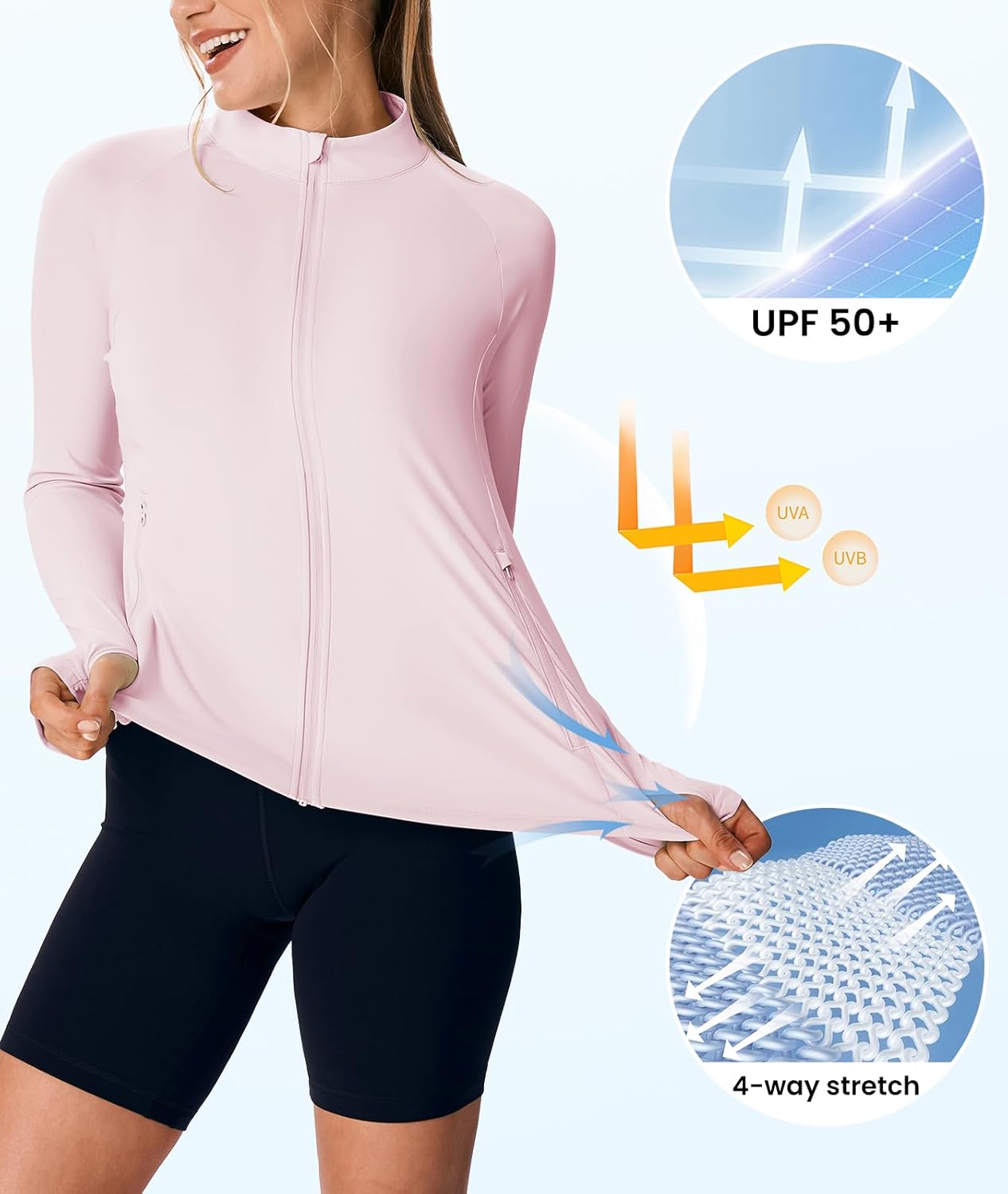 Rdruko Women's Lightweight Athletic Jacket - UPF 50+ Sun Protection | Full Zip, Long Sleeve, Packable
