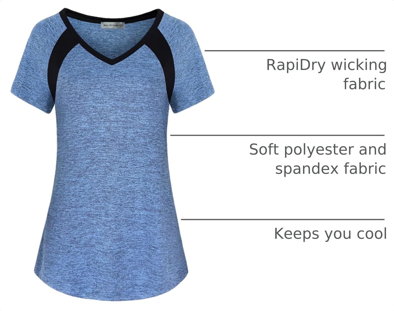 MISS FORTUNE Women `s Yoga Tops Short Sleeve V Neck Workout Sports Athletic Running Shirts