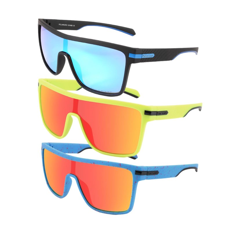Karsaer 3 Pcs Flat Top TR90 Polarized Sports Mens Sunglasses Vintage Square Cycling Running Fishing Golf Hiking Sports Glasses