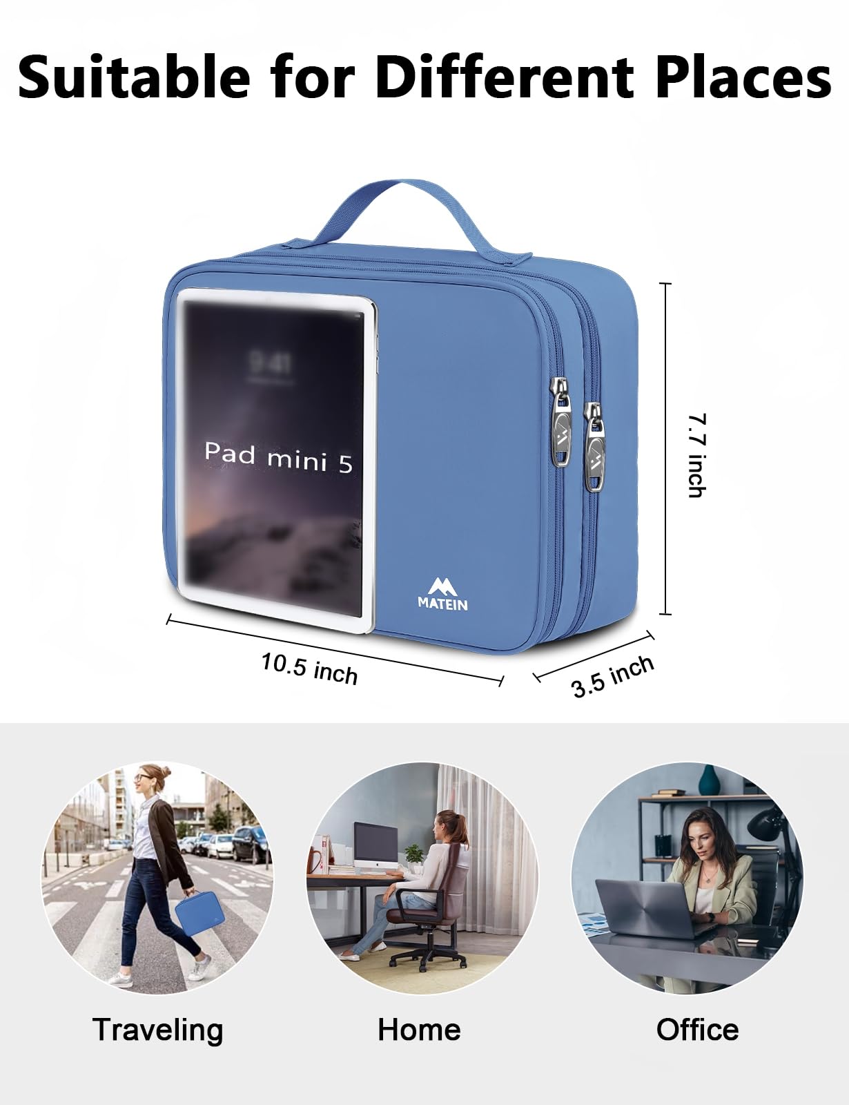 MATEIN Electronics Organizer, Cable Organizer Bag Electronic Accessories Case with Handle for Cable, Cord, Tablet, Charger, Phone, Double Layers Tech Case Travel Gifts for Men and Women, Blue