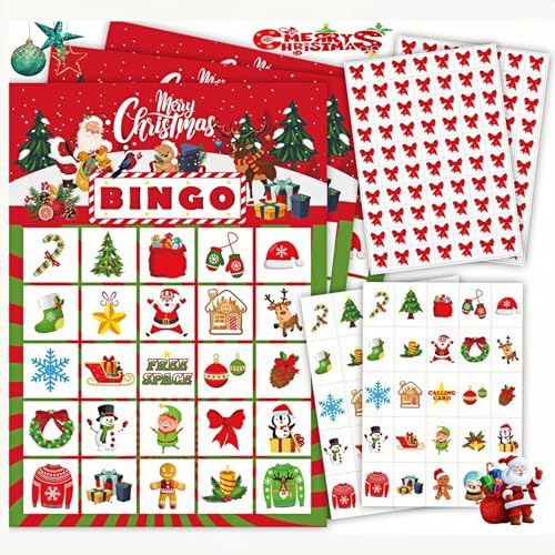 Christmas Bingo Game Set - 24 Cards with Markers for Family Fun