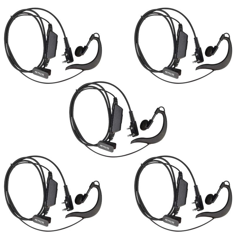 Retevis RT18 Walkie Talkie Earpiece with Mic,G Shape Earhook,for RT22 RT68 RT21 H-777 RT86 RT68H, Compatible with Pxton, Baofeng BF-888S/BF-T26, Kenwood 2 Way Radio, 2 Way Radio Headset(5 Pack)