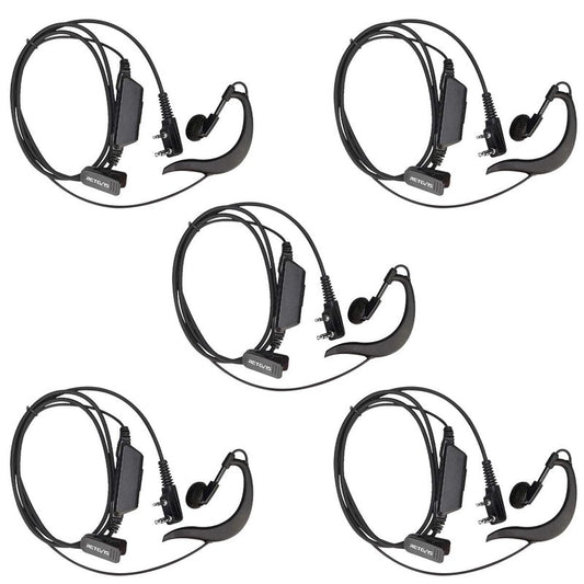 Retevis RT18 Walkie Talkie Earpiece with Mic,G Shape Earhook,for RT22 RT68 RT21 H-777 RT86 RT68H, Compatible with Pxton, Baofeng BF-888S/BF-T26, Kenwood 2 Way Radio, 2 Way Radio Headset(5 Pack)