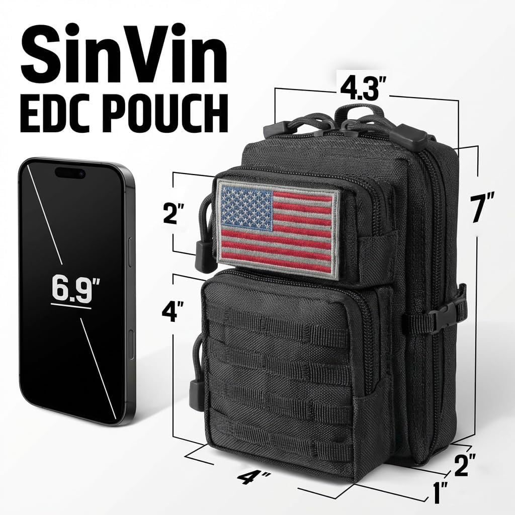 Skiennix Tactical EDC Pouch - 2 Pack Small Molle Design with US Flag Patches