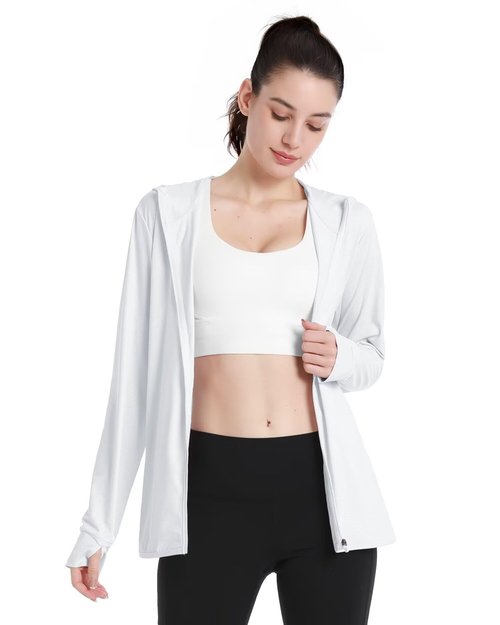 Boladeci Light Jackets for Women - Spring White Running Jackets Zip Up Workout Gym Athletic Casual Sports, Size Medium