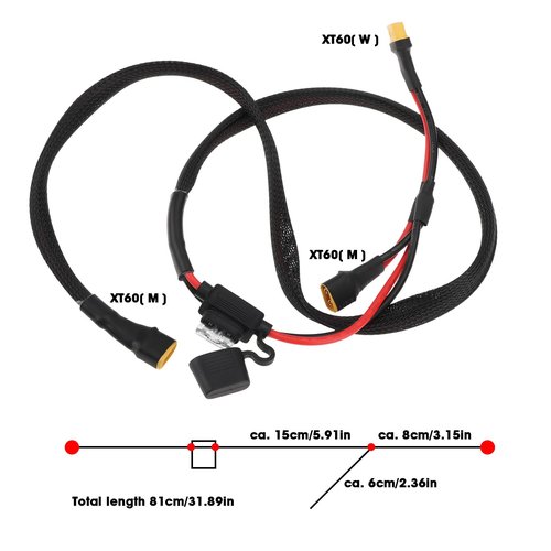 YINETTECH Y-Cable for E-Scooters Additional Battery Connection XT60 Plug with 25A Fuse, 36V System Support