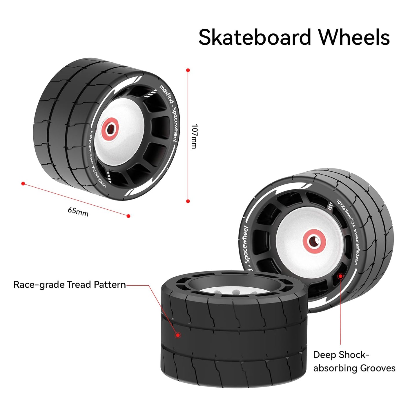 Electric Skateboard Wheels 107mm 74A – All-Terrain Longboard, 4-Pack Space Wheels for Smooth Ride on Any Surface