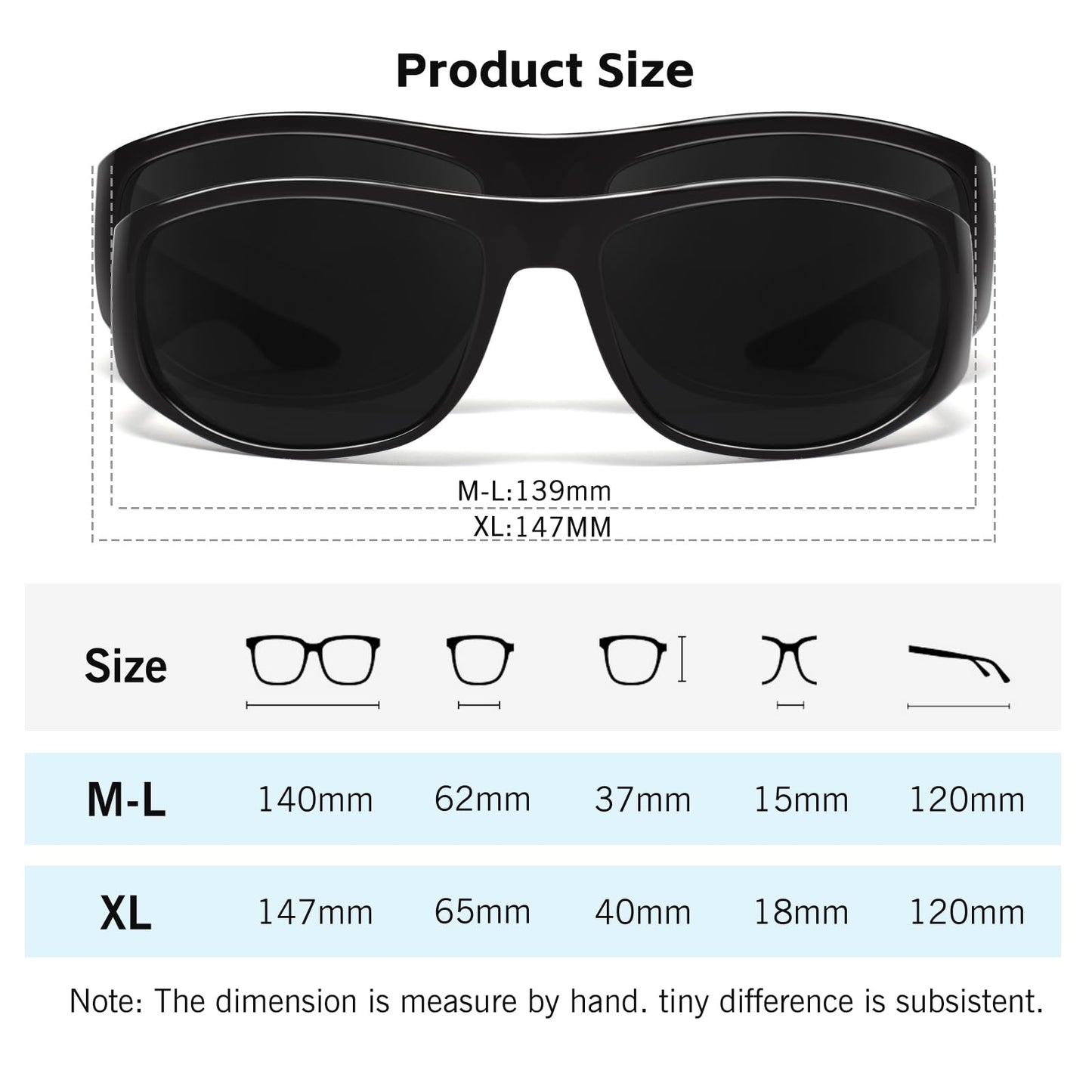 WISTON XL Wrap Around Sunglasses for Big Heads Men Women Super Dark Blackout UV400 Shades for Sensitive Eyes Sports Driving W8005 Matte Black/Dark Black
