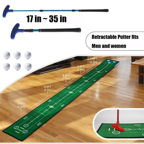 Y-Nut Putting Game, Indoor Green Putting Game Set, Detachable Golf Putting Mat - Includes 1 Putter, 6 Golf Balls, 3 Golf Cups, 1 Bag for Home Office Backyard with Family/Friends