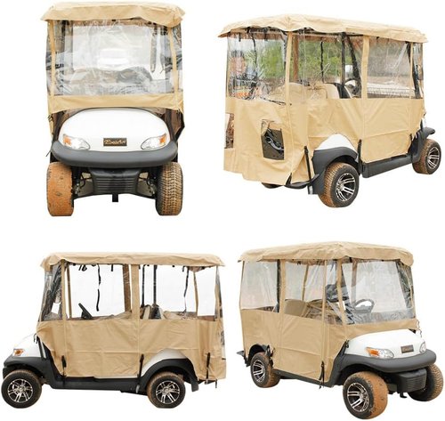 LOVE·FEEL Golf Cart Covers 4 Passenger, 300D High Duty Golf Cart Cover with 6 Zipper, 4-Side Transparent PVC Windows, for EZGO Yamaha Club Cart, with Storage Bag