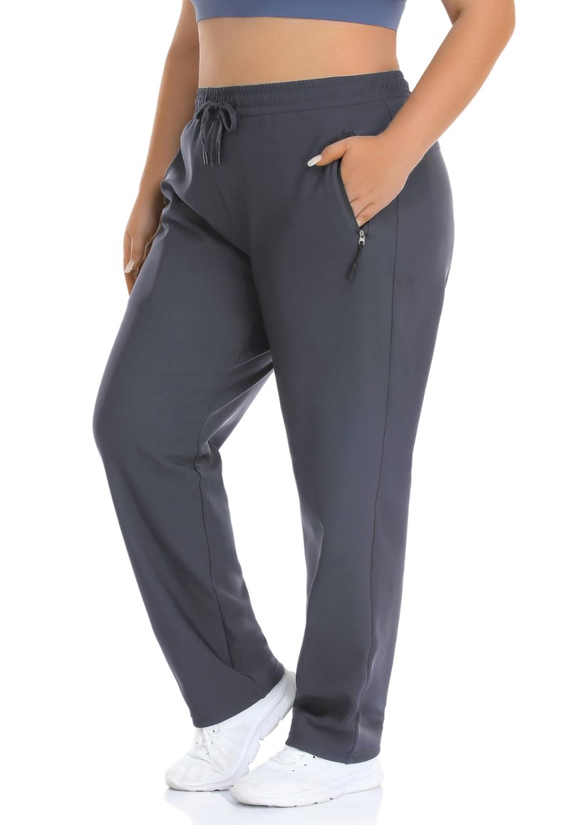 ZERDOCEAN Women's Plus Size Fleece Lined Pants Winter Thermal Lounge Pants with Zippered Pockets Drawstring Gray 2X