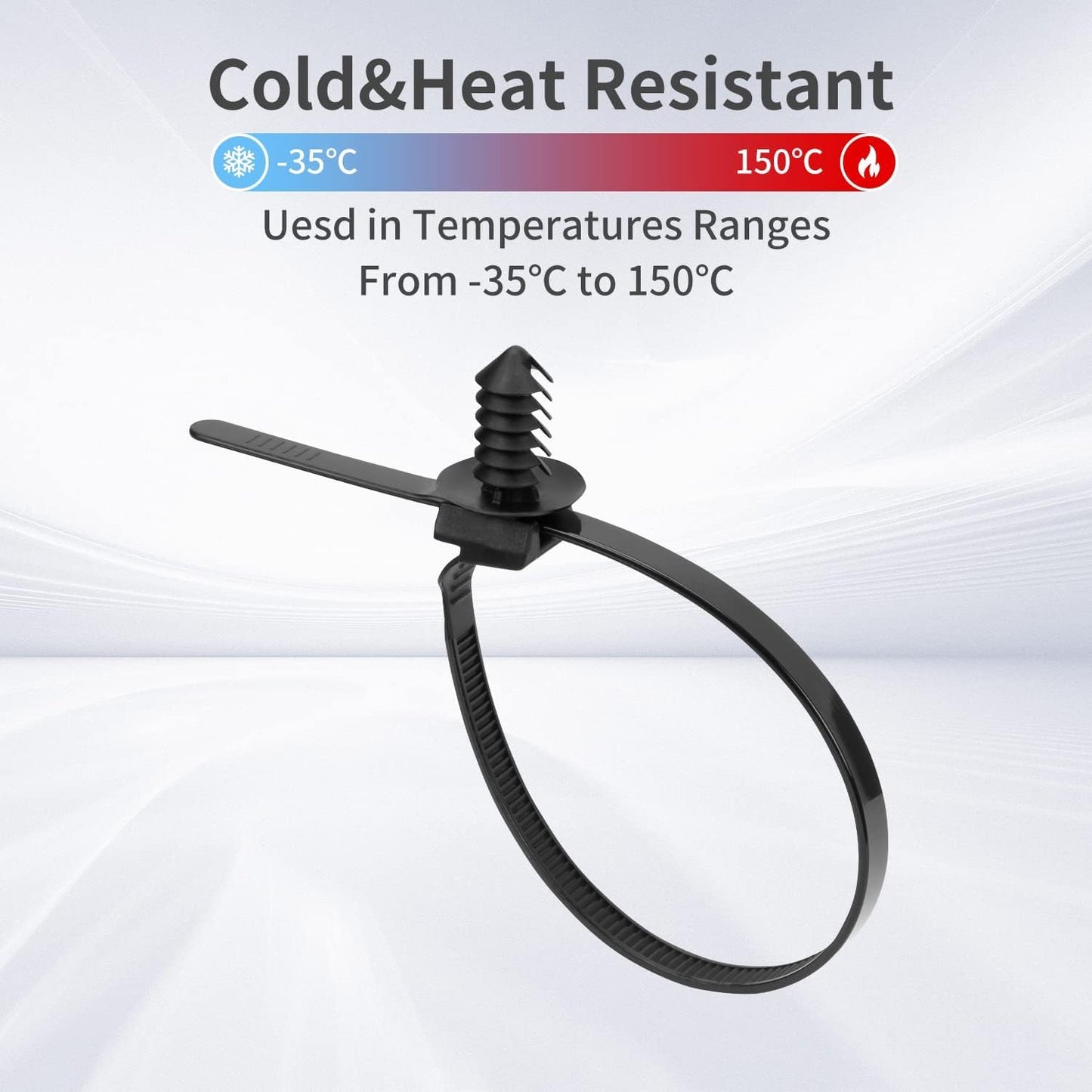 XINGO 150 PCS Push Mount Zip Ties-5 Types, Nylon Car Mount Wire Tie Snap in Cable Zip Ties, Black Push Mount Cable Ties Automotive Zips Tie Fastener Wire Harness Clips for Wire Tying