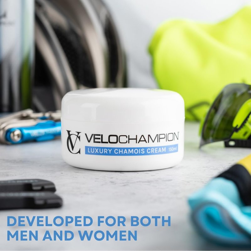 VeloChampion Luxury Chamois Cream | Vegan Anti Chafing Cream for Men and Women | For Cycling, Running, Triathlon and Thigh Rub (5.0 Fl Oz) Fragrance Free