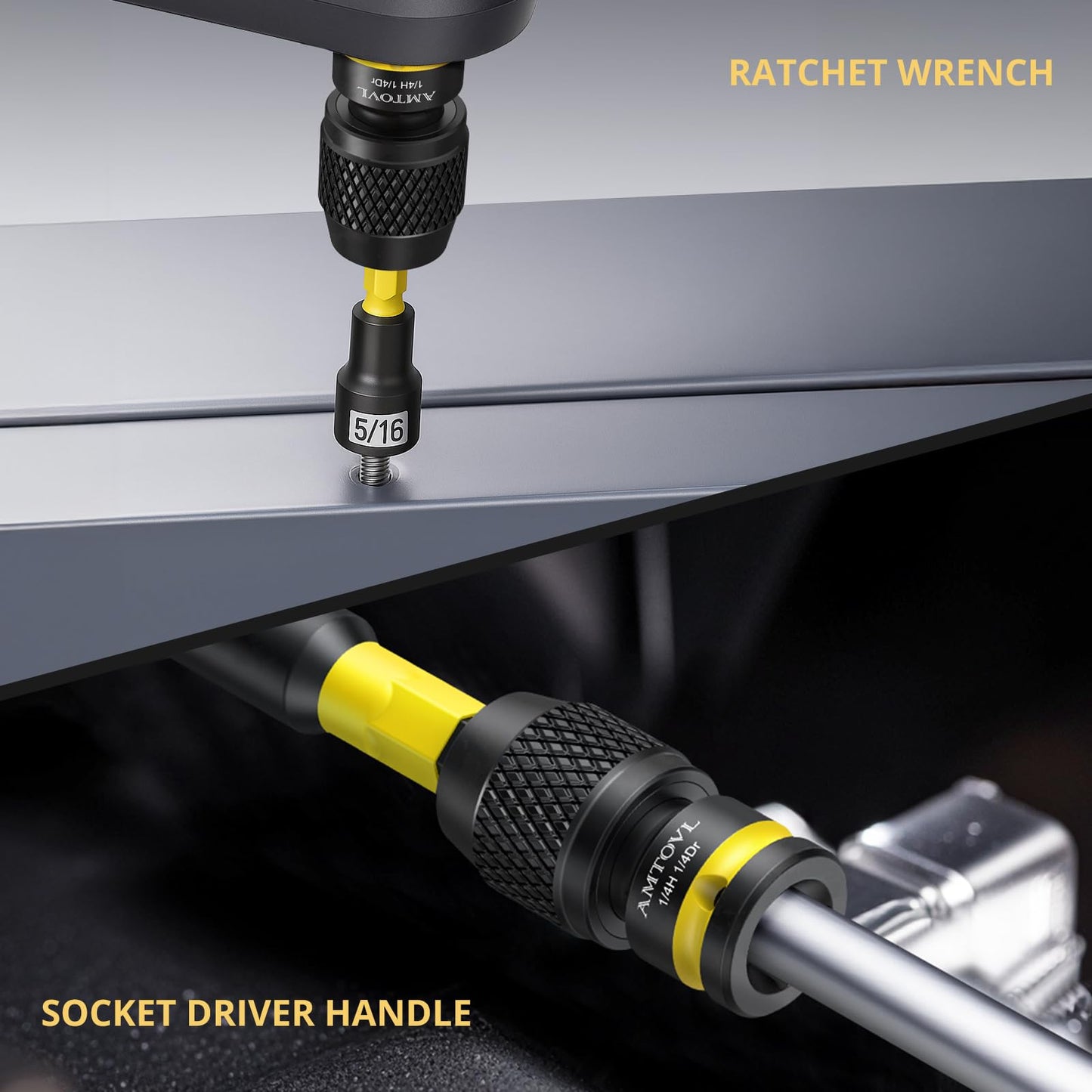 AMTOVL Impact to 1/4 Hex Converter - 1/2 INCH Drive Female to 1/4-Inch Allen Adapter, Universal Joint Quick-Change Chuck, 1/4“, 3/8” Drive to 1/4-inch (1/4-inch Drive to 1/4-inch Hex)