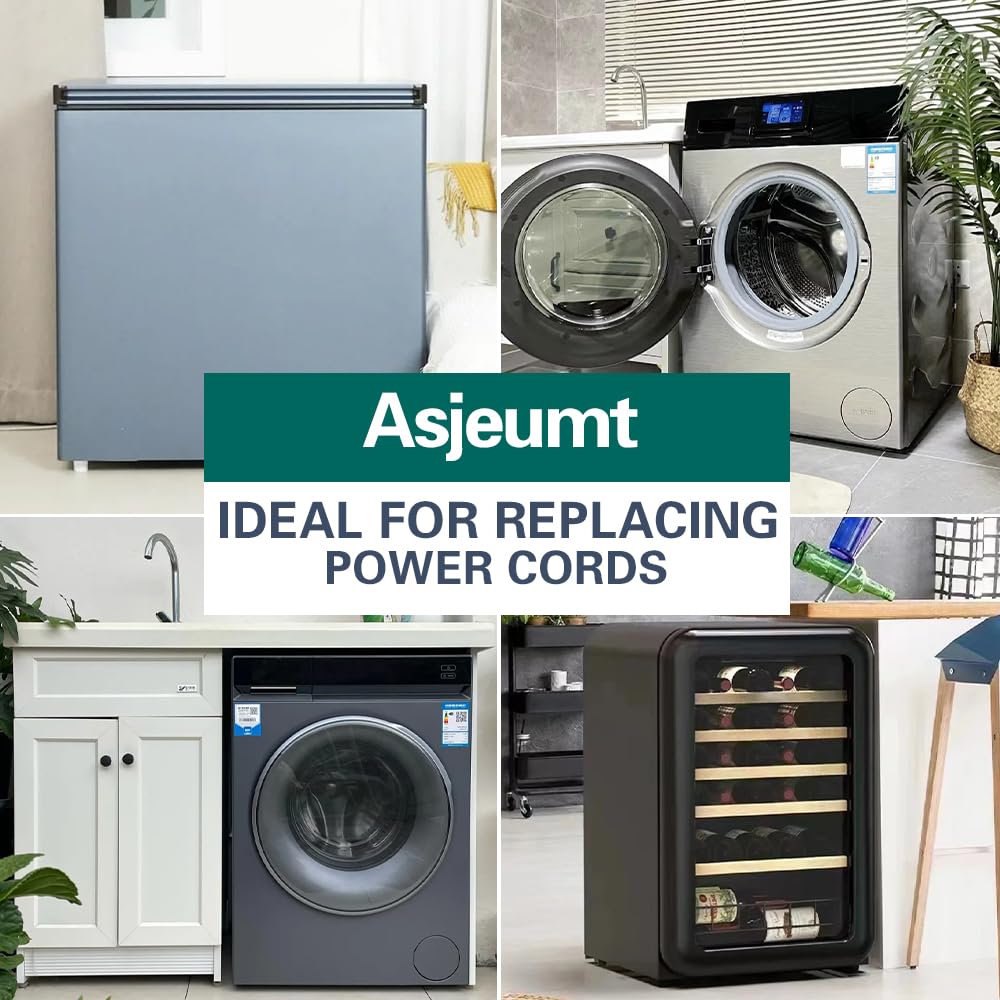 Asjeumt 6 ft 3 Prong Power Cord Replacement, 16 AWG Appliance Power Cord, 110V 120 Volt AC 16/3 Wire SJT 16 Gauge Plug Pigtail Cable, Repairing Replace Tool Dryer Dishwasher Electrical Cord - Black