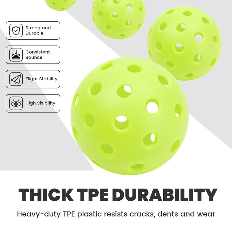 12 Pack Pickleball Balls - Outdoor Pickle Ball 40 Holes - Durable Pickleballs with High Bounce, Superior Visibility and Smooth Flight