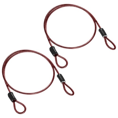 M METERXITY 2-Pack Security Cable Lock, 1.64FT PVC Coated Steel Luggage Lock Wire Rope with Double Loop for Outdoor Travel/Gate/Bike, Cut-Resistant Braided Steel Cable [Red]
