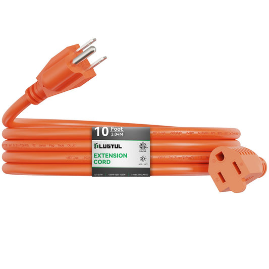 Outdoor Extension Cord 10 FT Waterproof, 16/3 Gauge Heavy Duty 3 Prong Extension Cord, 13A 1625W SJTW, ETL Listed, Great for Garden and Home, Orange