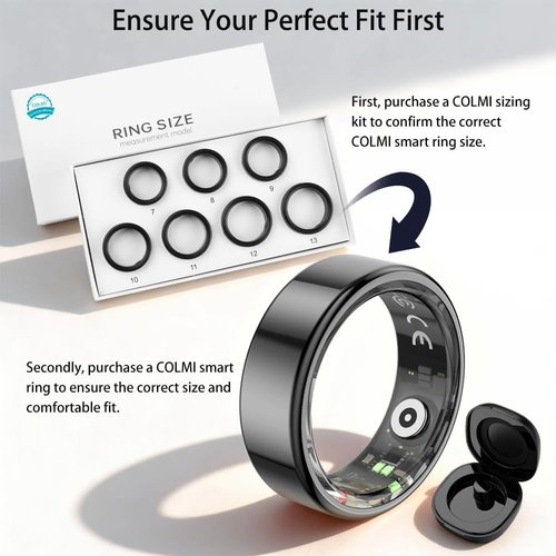COLMI R02 Smart Ring - Heart Rate & Sleep Health Monitoring | Charging Case Included (Black, Size 7)