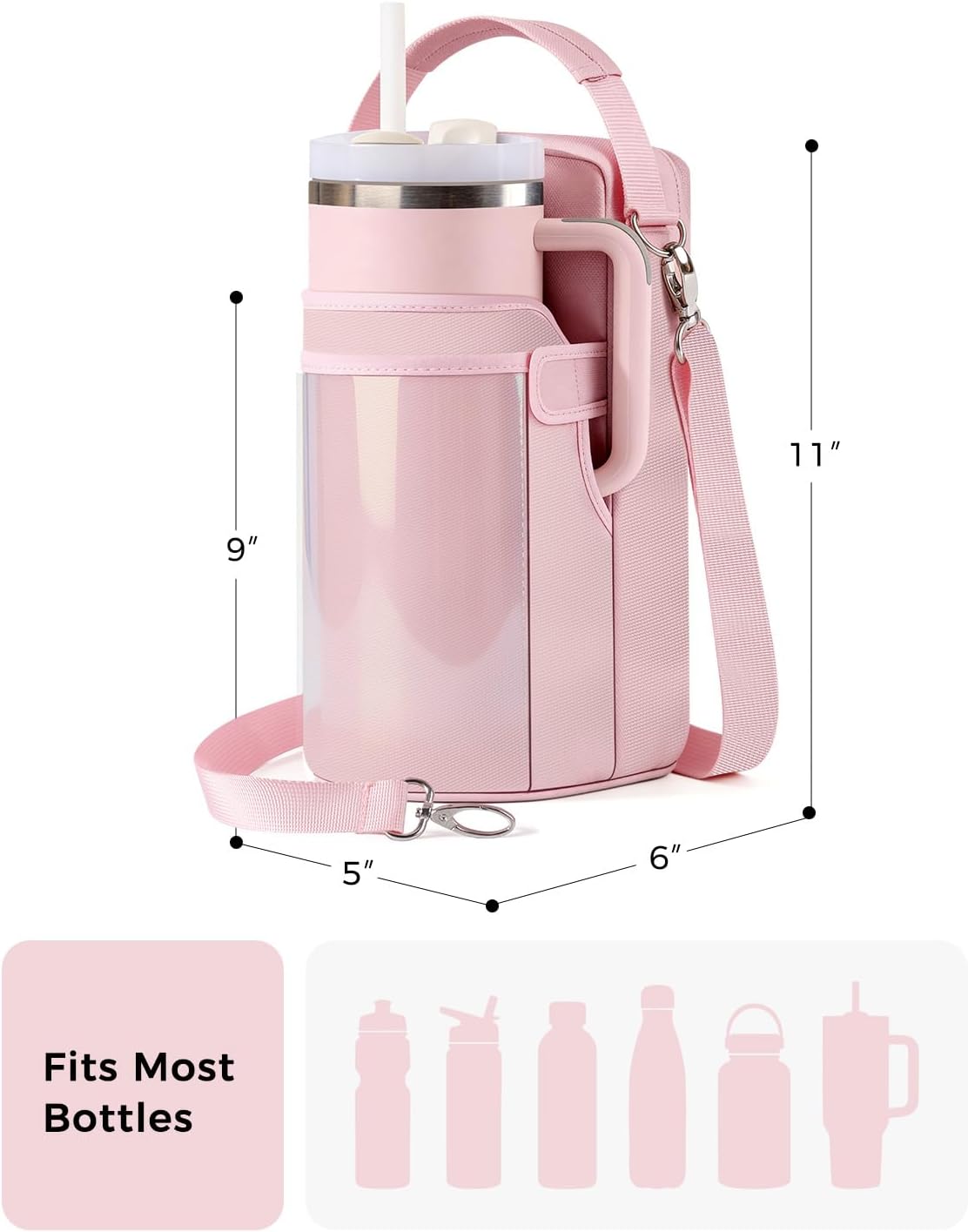 Skiennix Magnetic Gym Bag for Women - Water Bottle Holder & Touchscreen Pocket | Fits 40oz Tumbler, 4 Built-in Magnets, Shoulder Strap