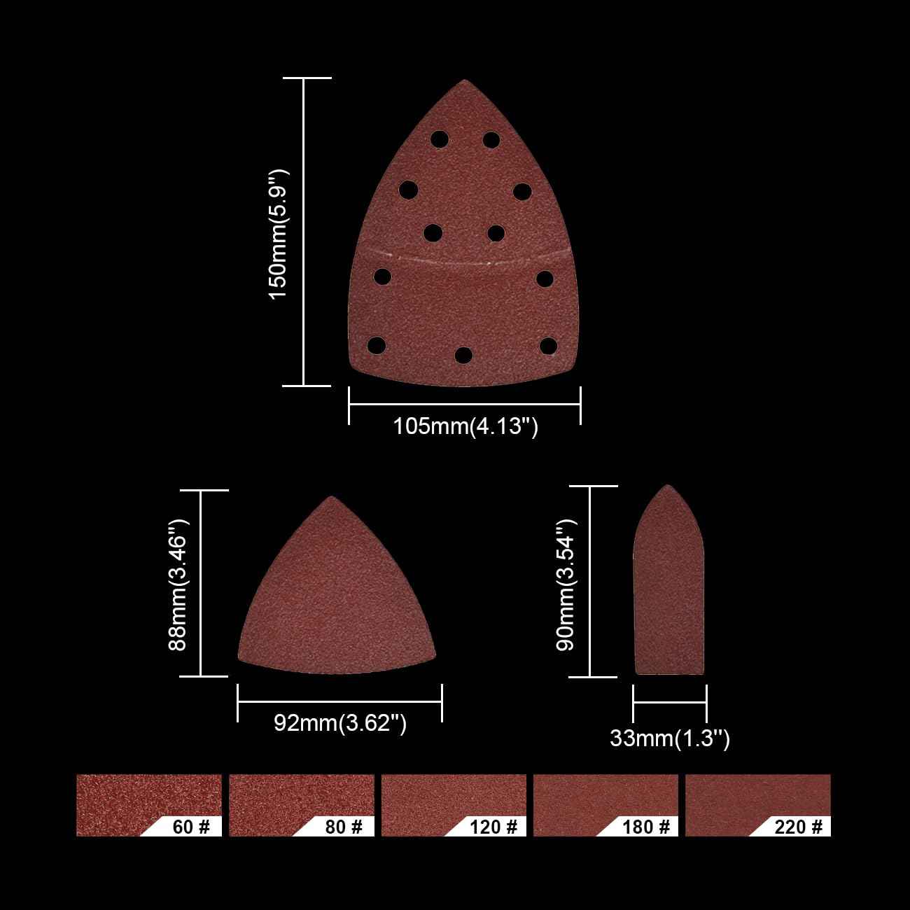 Dobetter 150 PCS Mouse Sander Sandpaper Sand Paper Assortment Pack 60/80/120/180/220 Grit with Holes Hook and Loop Detail Sander Finger Sander Pads