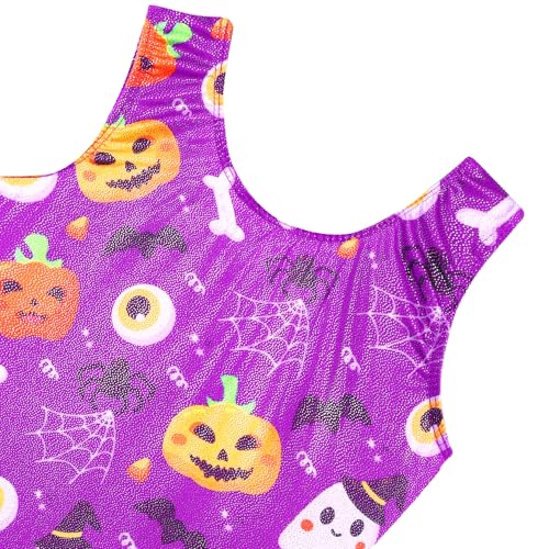 Girls' Gymnastics Unitard with Shorts - Purple Halloween, 8-9 Years