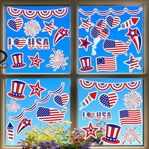 200-Piece Patriotic Static Cling Window Decorations - 4th of July Decor