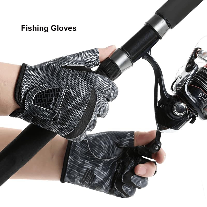 Half-Finger UPF50+ Fishing Gloves - Black / Large