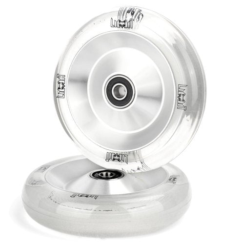 Limit Pro Scooter Wheels 110 x 26mm 2 Pcs Extra Width Transparent White PU High Resilience and Aluminum Metal Core ABEC-9 Bearings Installed for Pro BMX Trick scooters