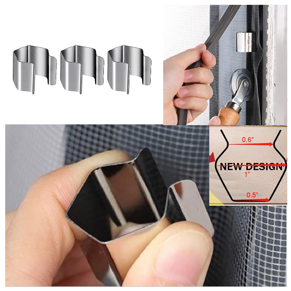 Takelablaze Windows Screen and Screen Door Repair Kit Including Steel/Nylon Roller with Bearing, Spline Removal Hook, Screen Retainer Spline and Screen Clips for Installing Door Window Mesh, 5pcs