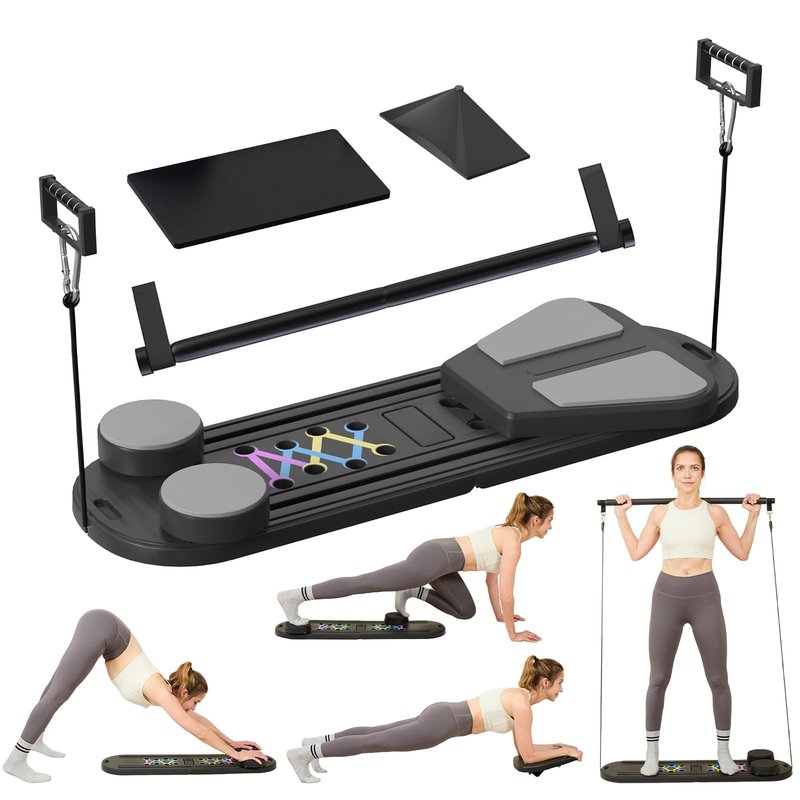 CHICCLO Pilates Board, Pilates Reformer Set, Multifunctional Abdominal Board Ab Core Trainer Home Workout Equipment (Matte Black)