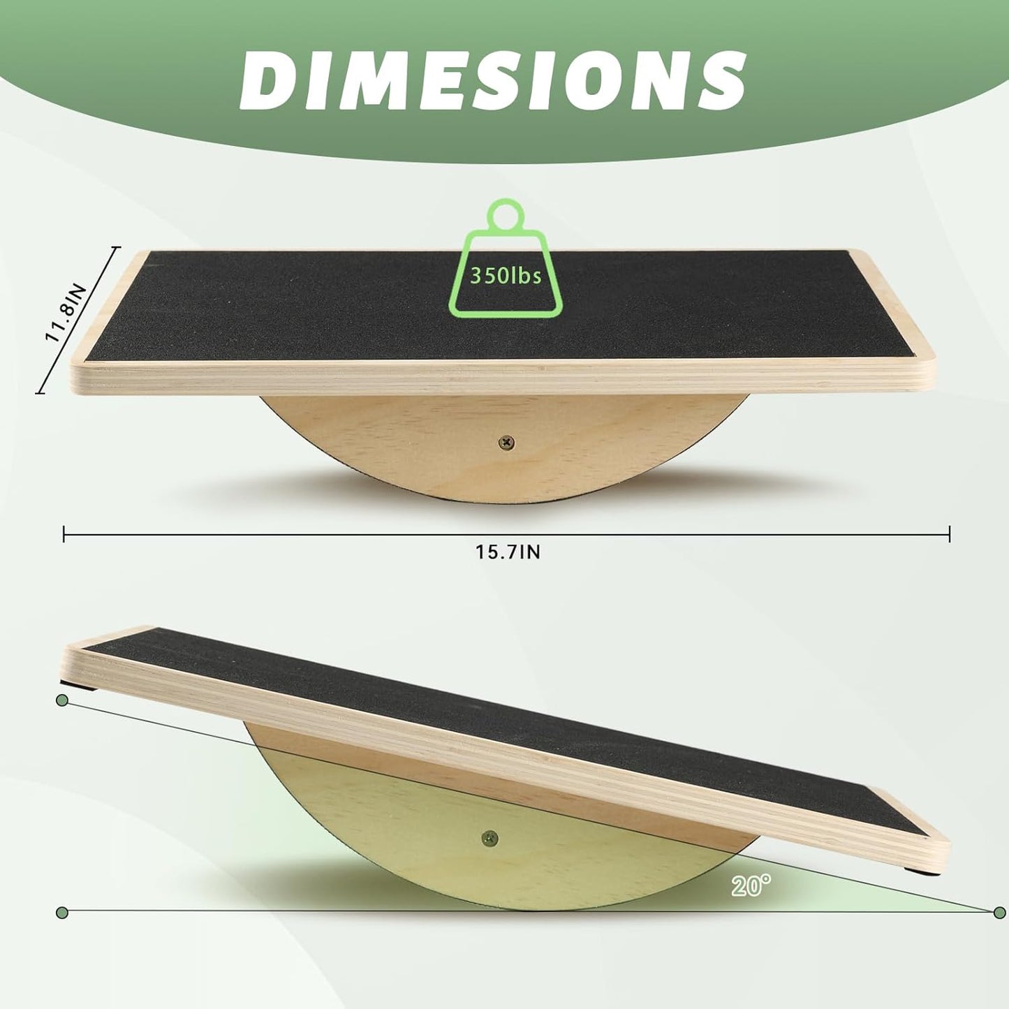 Skiennix Professional Wooden Balance Board - Anti-Slip Wobble Board for Core Strength & Therapy | Supports 350LBS