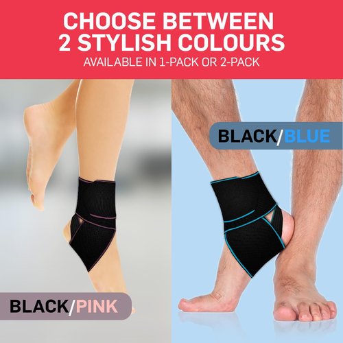 Dr. Arthritis Essentials Ankle Brace Support for Women & Men, Tendonitis, Achilles Injuries, Running, Basketball & More, Fits Left & Right Foot (Blue 2 Pack)